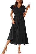 Womens Floral Print Flounce Short-Sleeve Midi Dress – Premium 0 | RICALOUX