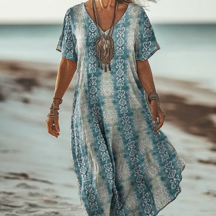Womens Floral V-Neck Short-Sleeve Dress by Ricaloux