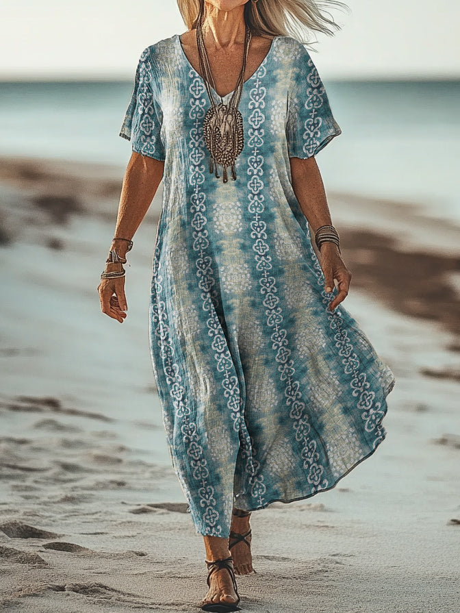 Womens Floral V-Neck Short-Sleeve Dress by Ricaloux