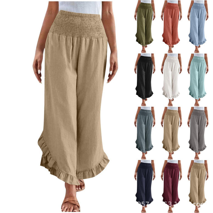 Womens High-waisted Asymmetrical-hem Cotton-linen Relaxed-fit Casual Pants – Premium 0 | RICALOUX