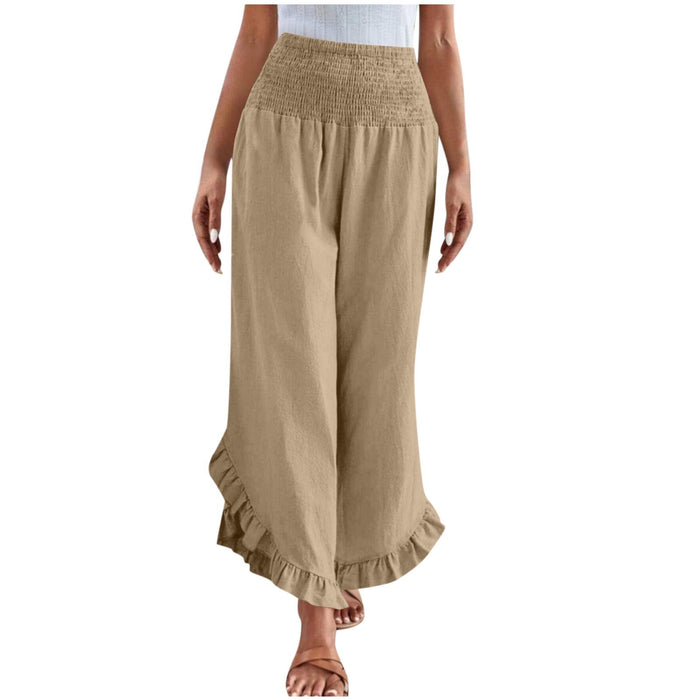 Womens High-waisted Asymmetrical-hem Cotton-linen Relaxed-fit Casual Pants – Premium 0 | RICALOUX