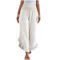 Womens High-waisted Asymmetrical-hem Cotton-linen Relaxed-fit Casual Pants – Premium 0 | RICALOUX