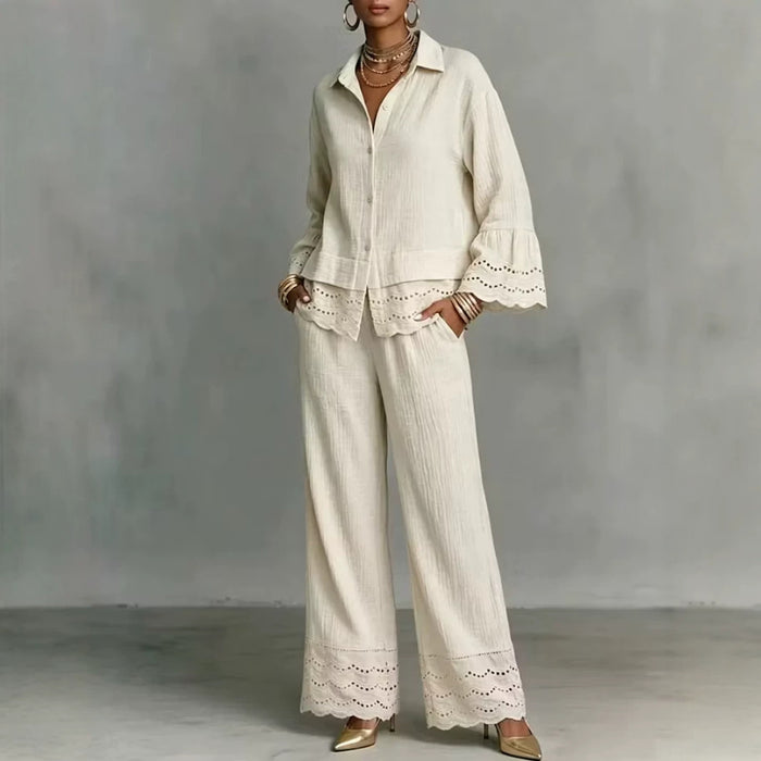 Womens Hollow-Out Embroidered Cotton-Linen Set – Premium 0 | RICALOUX