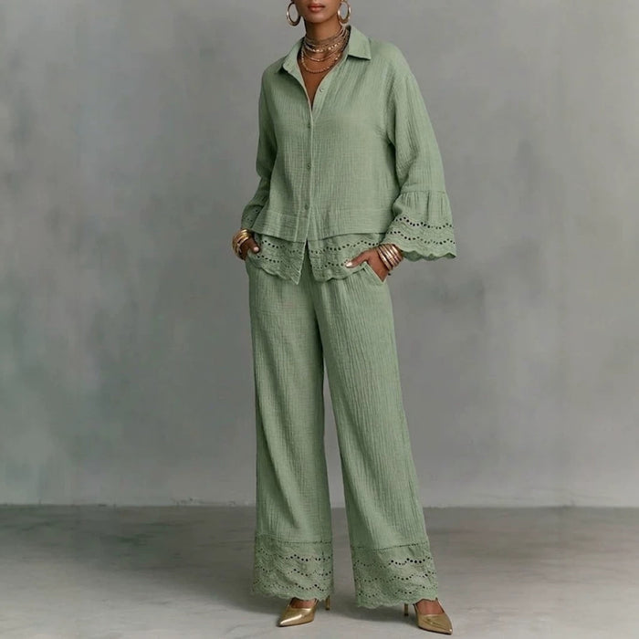 Womens Hollow-Out Embroidered Cotton-Linen Set – Premium 0 | RICALOUX