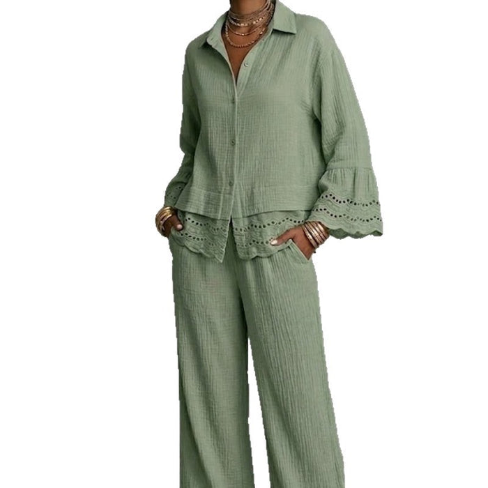 Womens Hollow-Out Embroidered Cotton-Linen Set – Premium 0 | RICALOUX