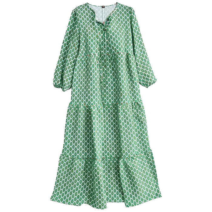 Womens Loose Long-Sleeve Dress With Floral Print And Puffed Sleeves Style For Europe And America by Ricaloux