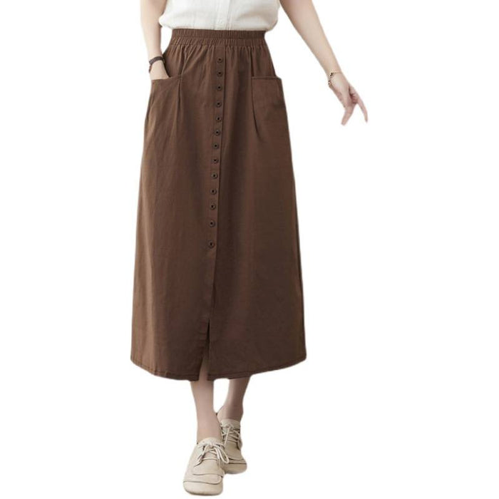 Womens Mid-length Artistic Retro Loose-fit Solid-color A-line Dress – Premium 0 | RICALOUX