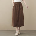Womens Mid-length Artistic Retro Loose-fit Solid-color A-line Dress – Premium 0 | RICALOUX