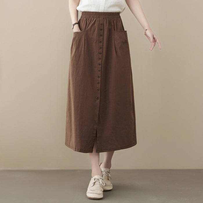 Womens Mid-length Artistic Retro Loose-fit Solid-color A-line Dress – Premium 0 | RICALOUX