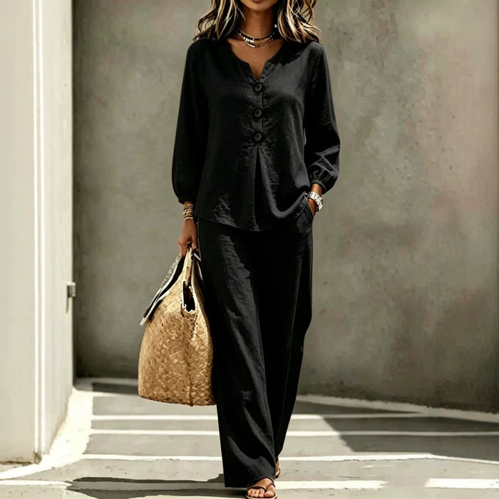 Women's New Casual Two-piece Top With V-neck Long Sleeved Pants – Premium 0 | RICALOUX