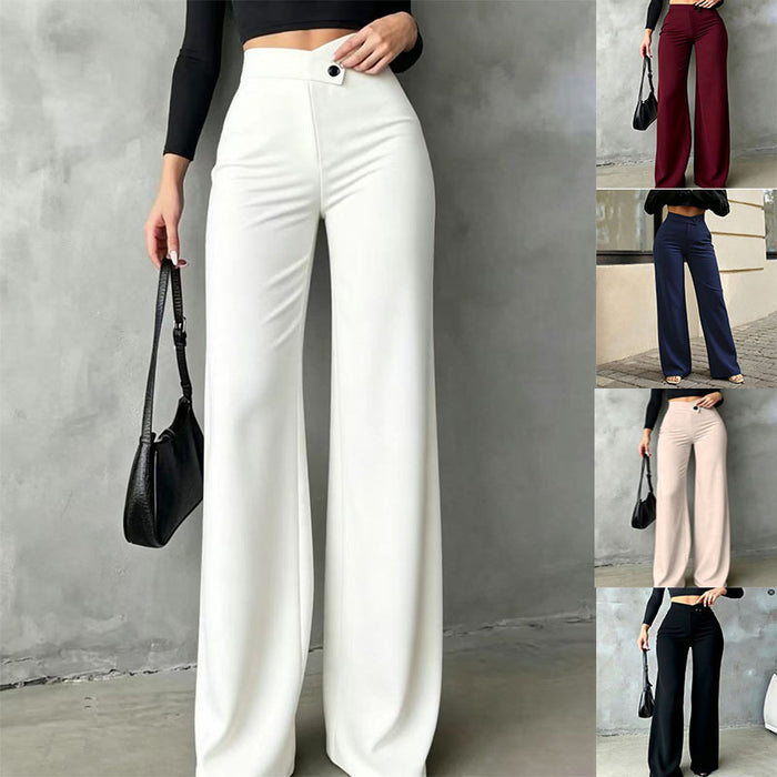 Womens New High-waisted Draping Straight-leg Minimalist Crossover Suit Pants by Ricaloux