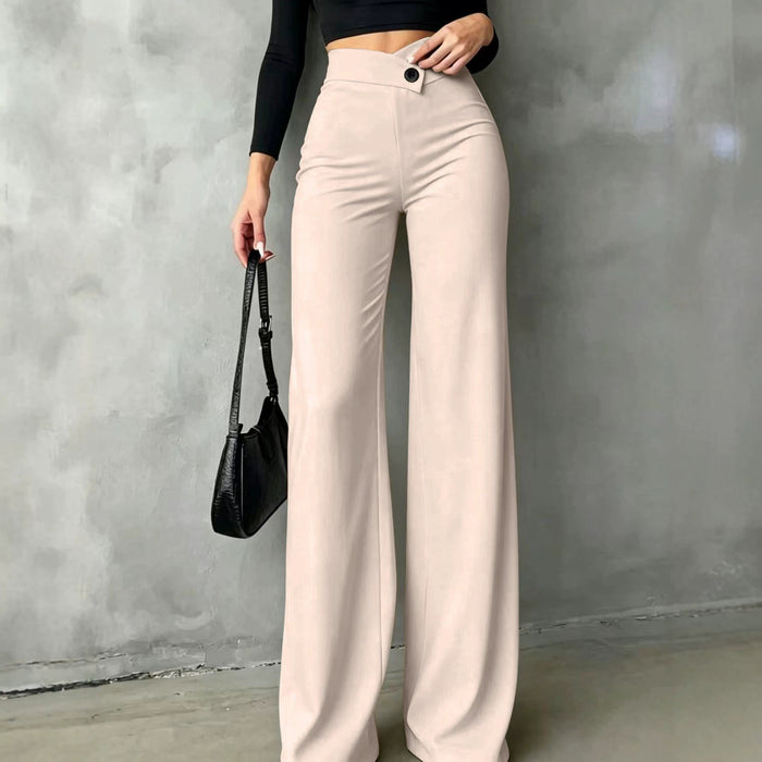 Womens New High-waisted Draping Straight-leg Minimalist Crossover Suit Pants by Ricaloux