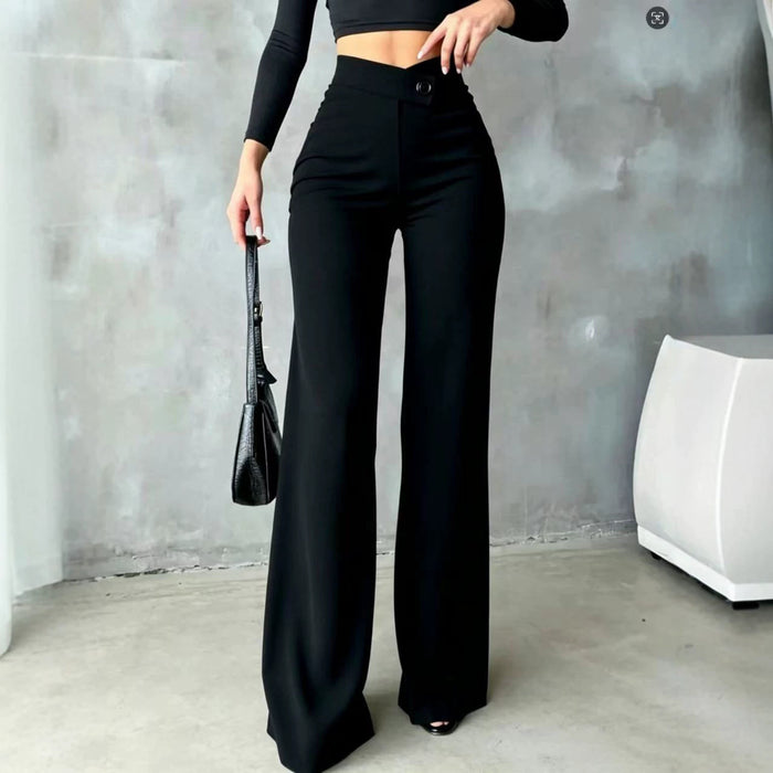 Womens New High-waisted Draping Straight-leg Minimalist Crossover Suit Pants by Ricaloux