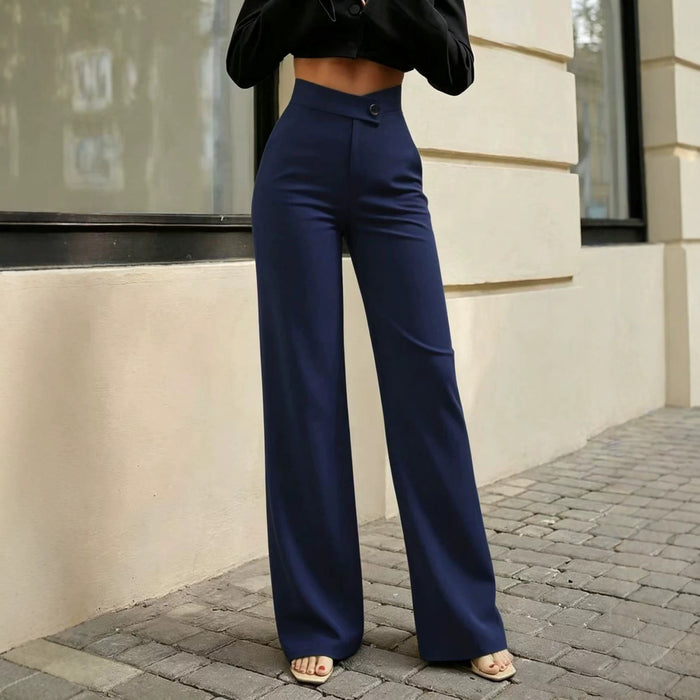 Womens New High-waisted Draping Straight-leg Minimalist Crossover Suit Pants by Ricaloux