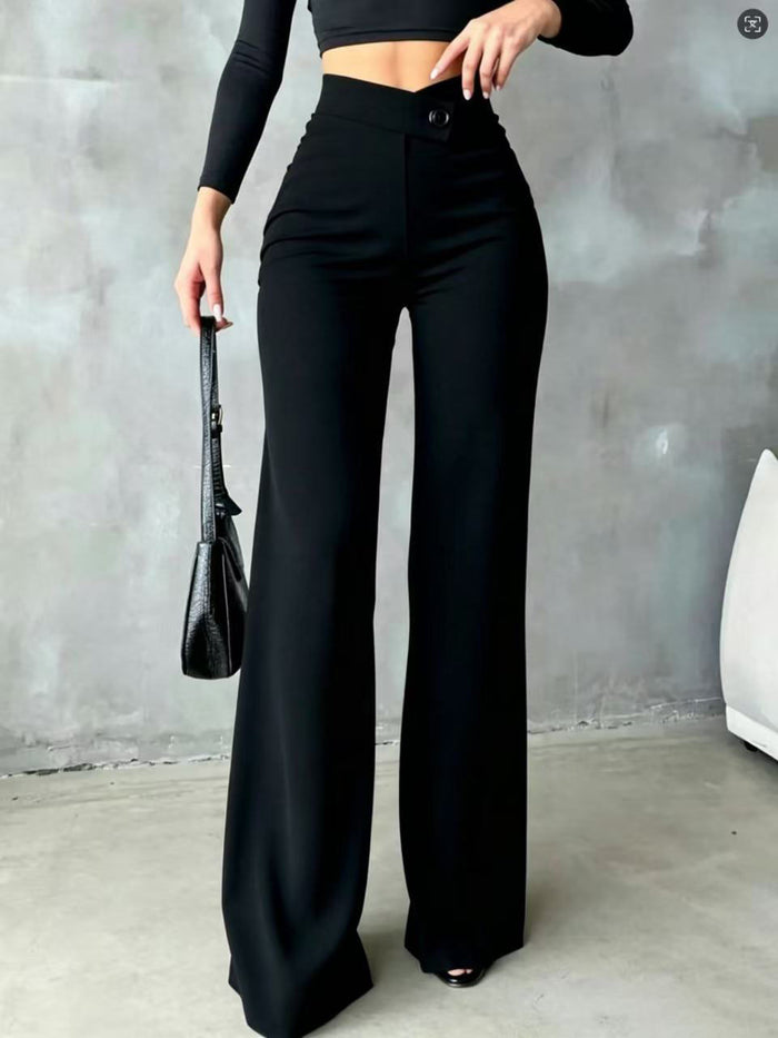 Womens New High-waisted Draping Straight-leg Minimalist Crossover Suit Pants by Ricaloux