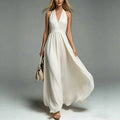 Womens New Solid-color V-neck Sleeveless Waist-cinching Dress – Premium 0 | RICALOUX