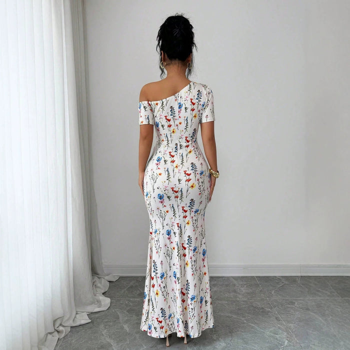 Womens Off-shoulder Floral Fishtail Dress by Ricaloux