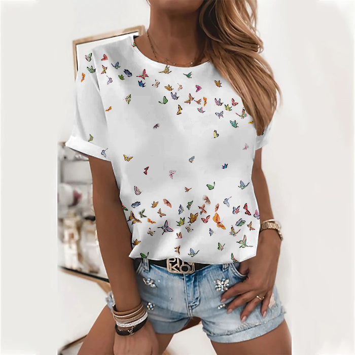 Womens Round-neck 3D-printed Short-sleeve T-shirt by Ricaloux