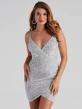 Womens Sexy V-Neck Sequined Bodycon Strap Dress by Ricaloux