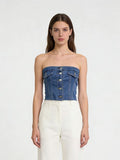 Womens Short Blue Slim-fit Denim Tube Top – Premium 0 | RICALOUX