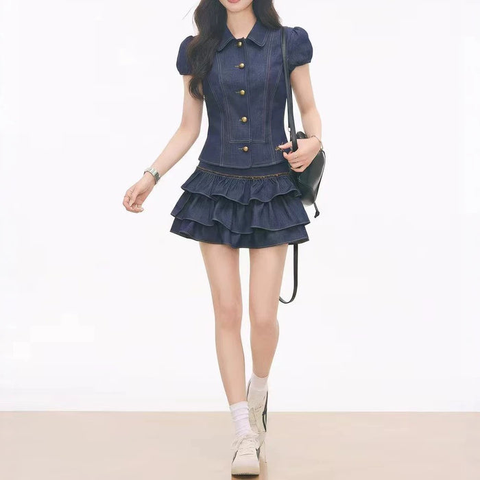 Womens Short-sleeve Shirt And Tiered Skirt Set – Premium 0 | RICALOUX