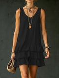 Women's Sleeveless V-Neck Layered Ruffle Mini Dress - Casual Loose Fit Summer Dress – Premium 4 | RICALOUX