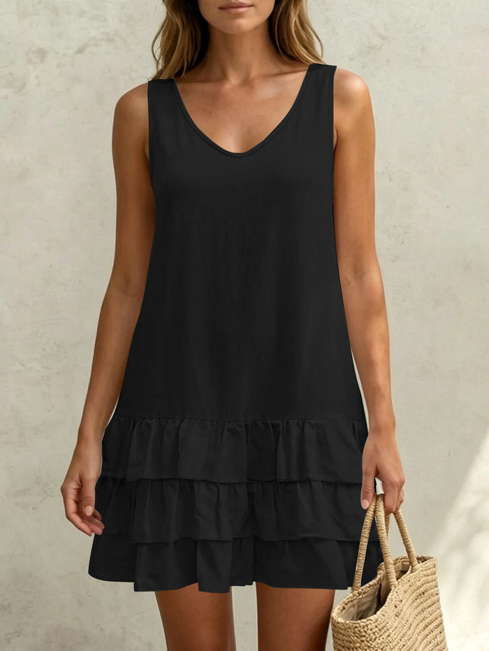 Women's Sleeveless V-Neck Layered Ruffle Mini Dress - Casual Loose Fit Summer Dress – Premium 4 | RICALOUX