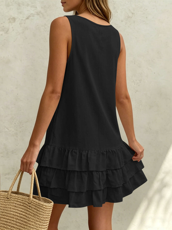 Women's Sleeveless V-Neck Layered Ruffle Mini Dress - Casual Loose Fit Summer Dress – Premium 4 | RICALOUX