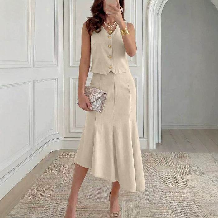 Womens Sleeveless Vest And Fishtail Skirt Set by Ricaloux