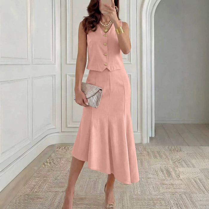 Womens Sleeveless Vest And Fishtail Skirt Set by Ricaloux
