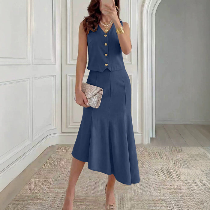 Womens Sleeveless Vest And Fishtail Skirt Set by Ricaloux
