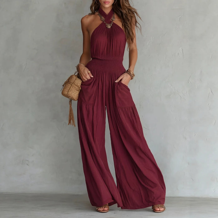 Womens Slim-fit Backless Sleeveless Wide-leg Jumpsuit – Premium 0 | RICALOUX