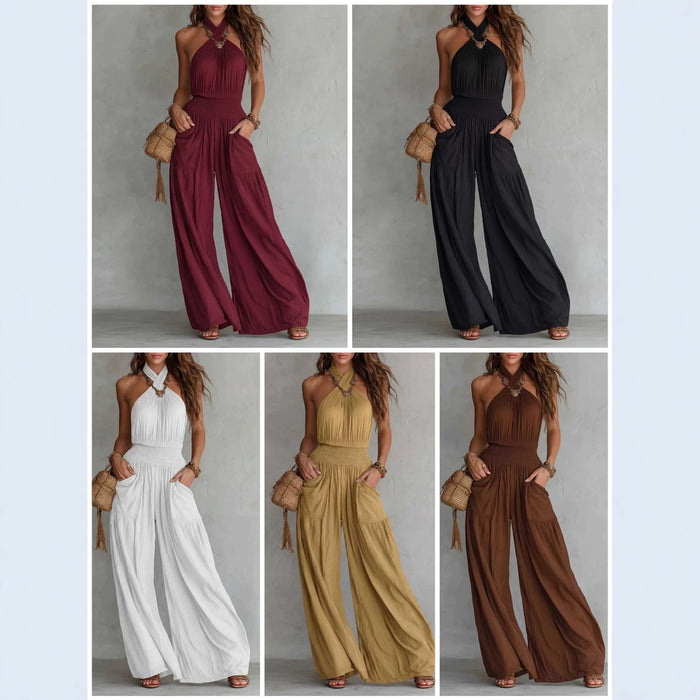 Womens Slim-fit Backless Sleeveless Wide-leg Jumpsuit – Premium 0 | RICALOUX