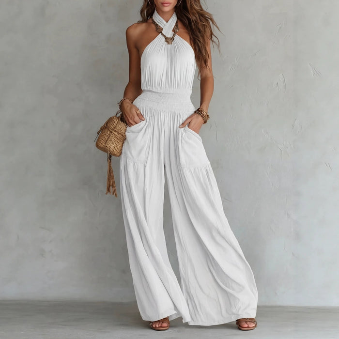 Womens Slim-fit Backless Sleeveless Wide-leg Jumpsuit – Premium 0 | RICALOUX