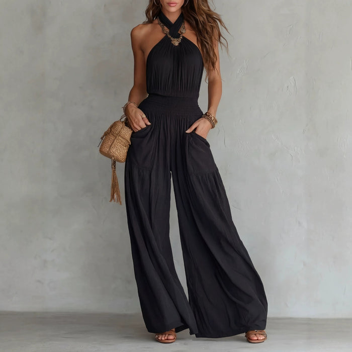Womens Slim-fit Backless Sleeveless Wide-leg Jumpsuit – Premium 0 | RICALOUX
