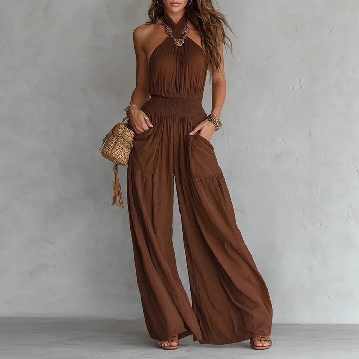 Womens Slim-fit Backless Sleeveless Wide-leg Jumpsuit – Premium 0 | RICALOUX