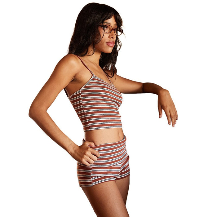 Womens Slim-fit Cropped Camisole And Striped Shorts Set by Ricaloux