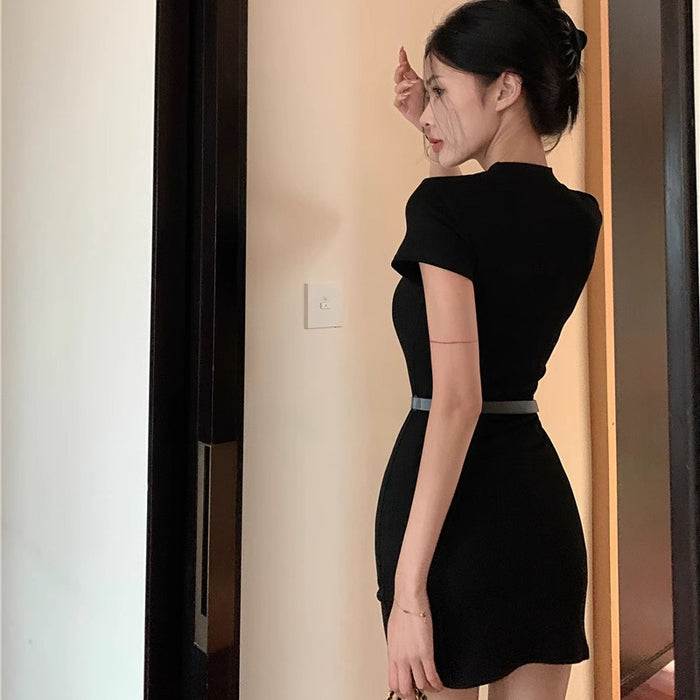 Womens Slim-fit Short Dress With A Half-high Neckline by Ricaloux