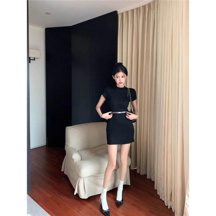 Womens Slim-fit Short Dress With A Half-high Neckline by Ricaloux