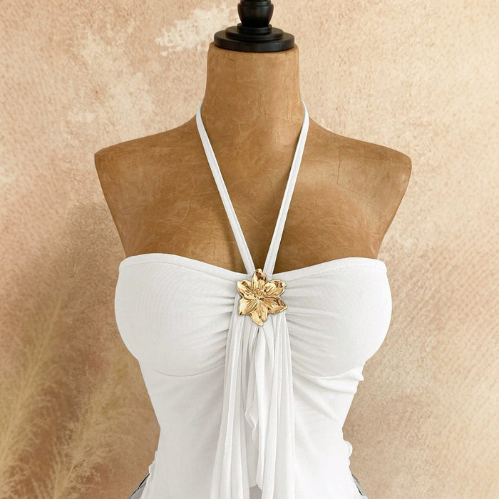 Womens Solid-color Double-layer Mesh Halter Tube Top Vest – Premium 0 | RICALOUX