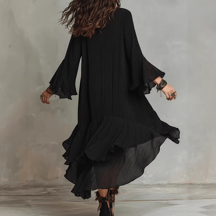 Womens Solid-color Elegant Asymmetrical Ruffled Dress by Ricaloux