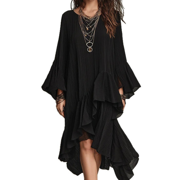 Womens Solid-color Elegant Asymmetrical Ruffled Dress by Ricaloux