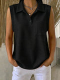 Womens Solid-color Knitted Polo-neck Sleeveless Shirt Vest – Premium 0 | RICALOUX