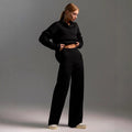 Womens Solid-color Polo-collar Wide-leg Pants Set by Ricaloux