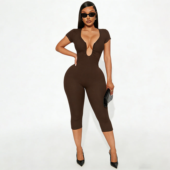 Womens Solid-color Slimming U-neck Jumpsuit by Ricaloux