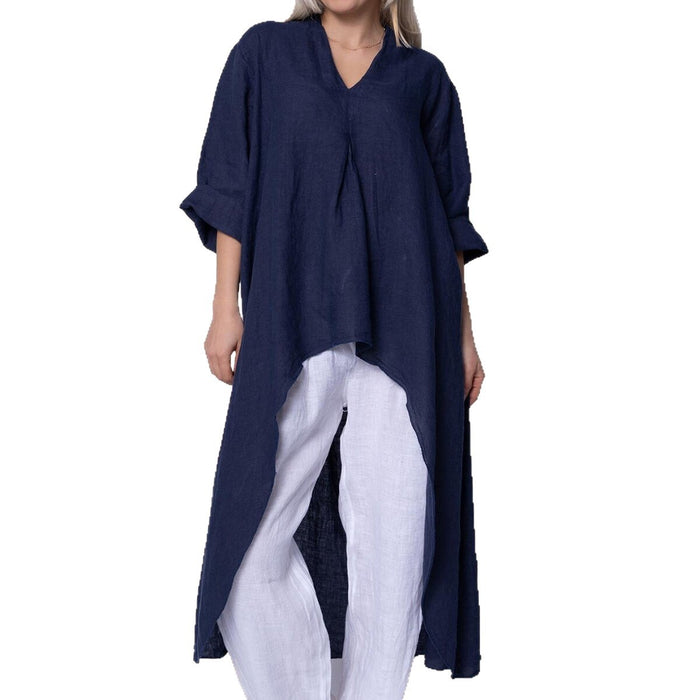 Womens Solid-Color V-Neck Asymmetric Long-Sleeve Shirt by Ricaloux