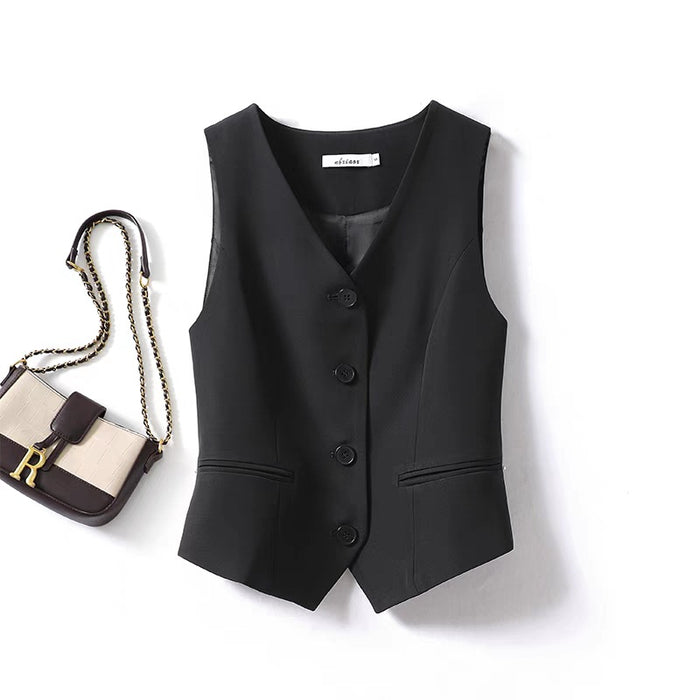 Womens Solid-color Versatile Blazer Vest by Ricaloux
