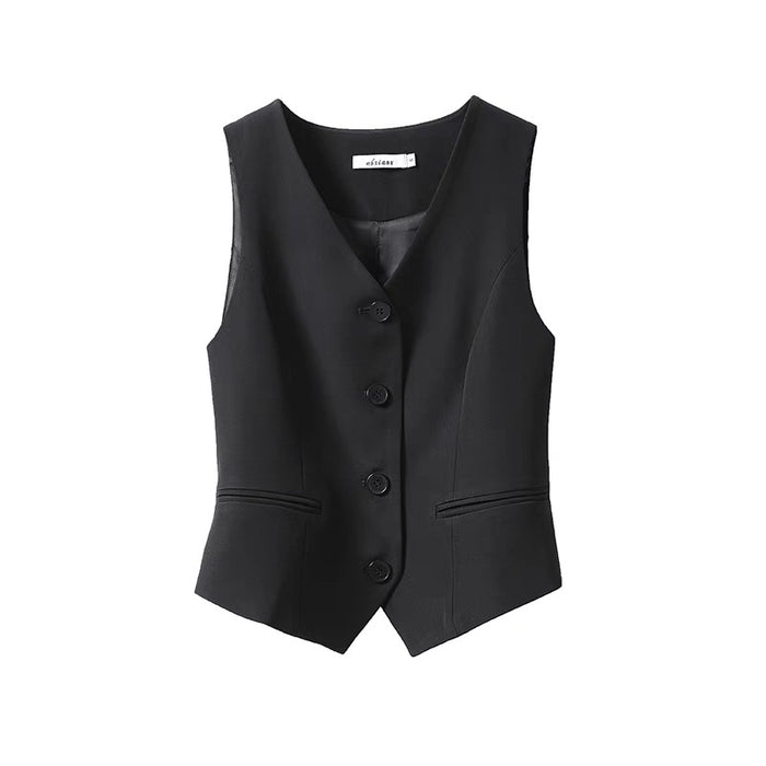 Womens Solid-color Versatile Blazer Vest by Ricaloux