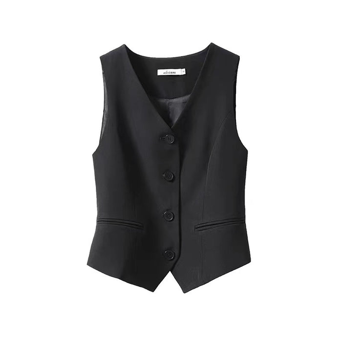 Womens Solid-color Versatile Blazer Vest by Ricaloux