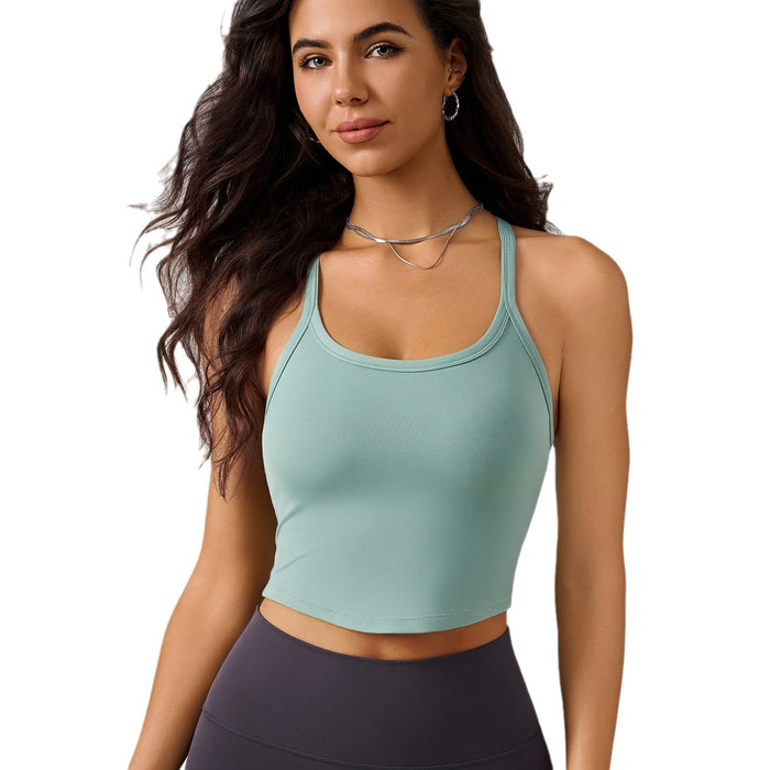 Women's Sports Bra With Thin Shoulder Straps, Integrated Chest Pads, Racerback Camisole Fitness Tank Top by Ricaloux